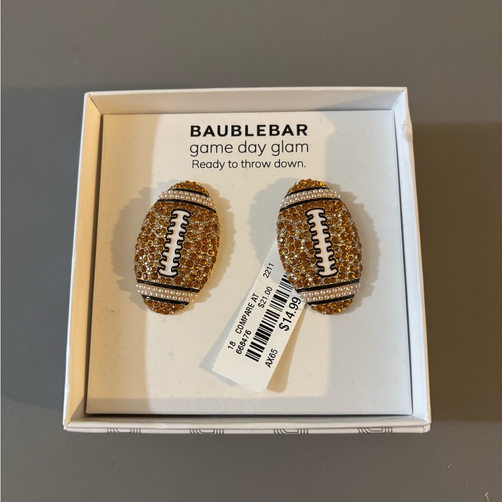BaubleBar Gold Crystal Football Earrings - NWT